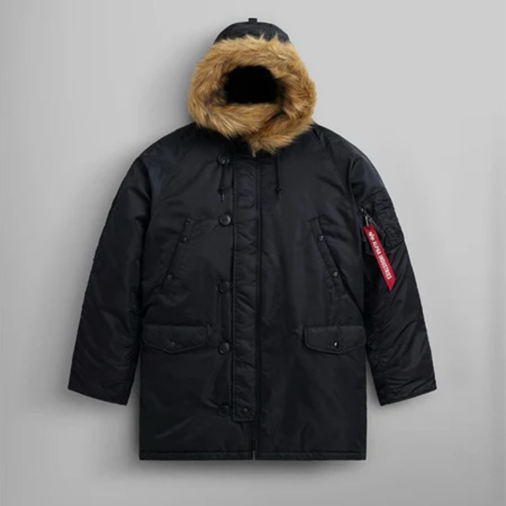 Alpha industries Men's Black Parka with Faux Fur Hood